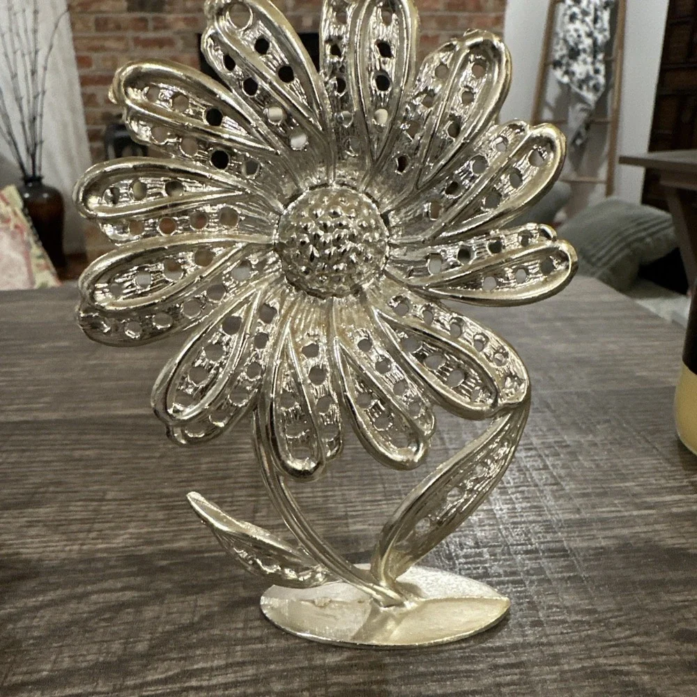 Earring Stand Holder Vintage Silver plated Jewelry Sunflower Daisy Flower